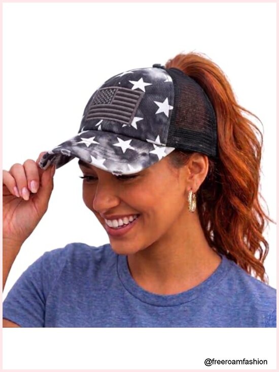 Criss Cross Ponytail Baseball Cap - Messy Bun Hat - Distressed main image 3